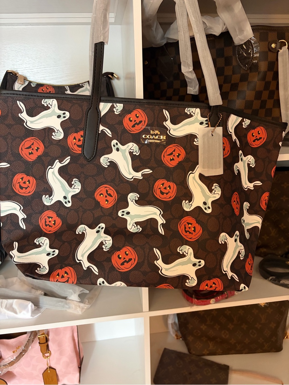 Coach Brown Halloween Ghost & Pumpkin Print Tote